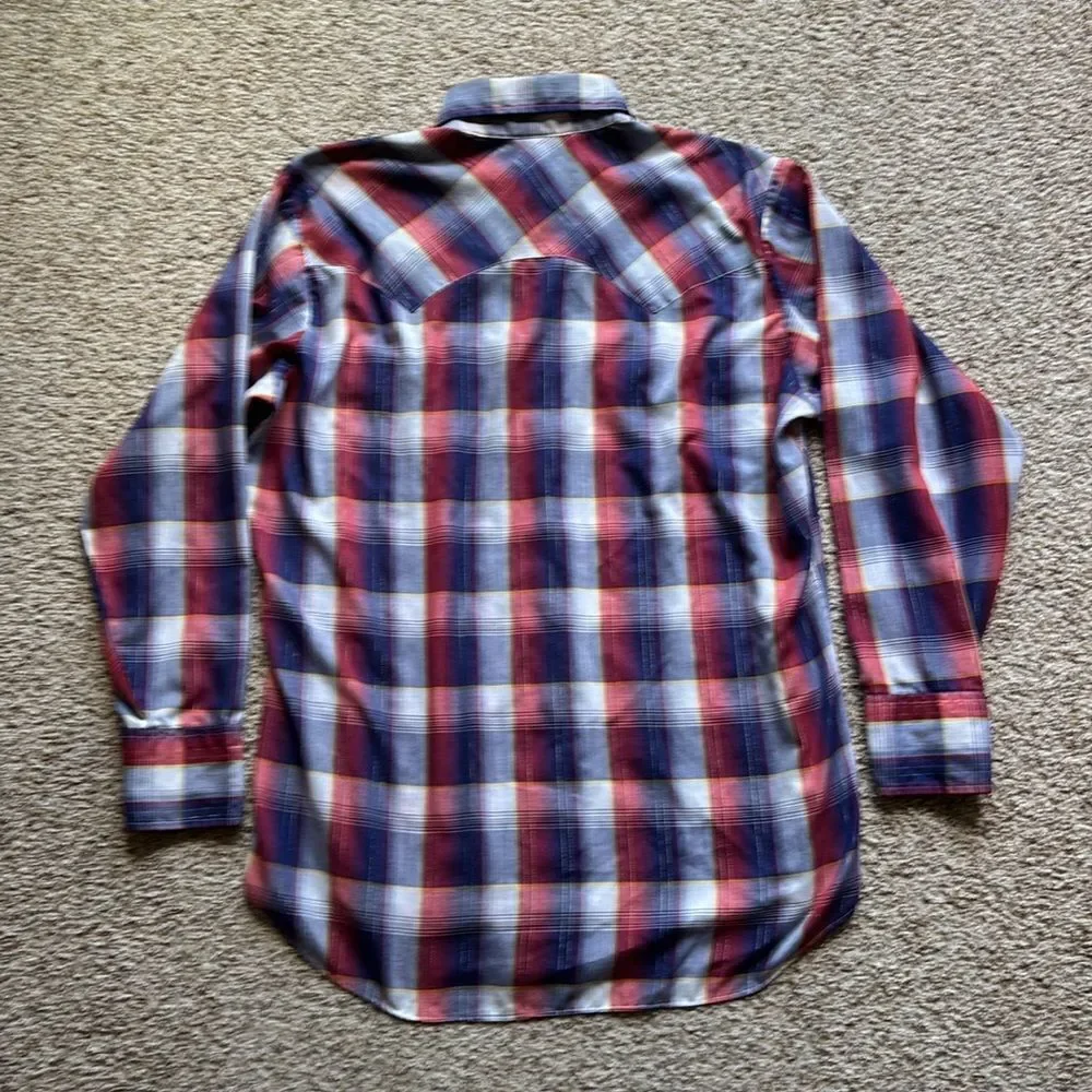 VTG 70’s Levi’s Red White Blue Gold Plaid Pearl Snap Western Shirt L